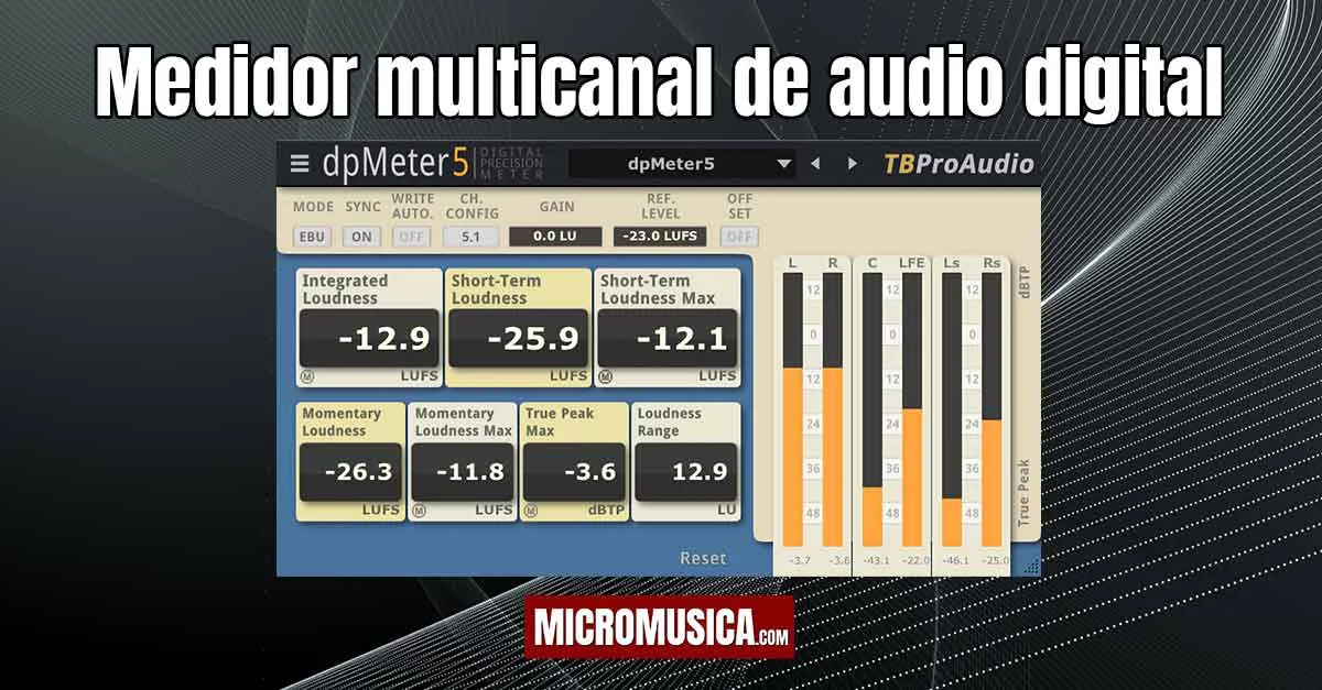 Medidor multicanal de audio digital con mediciones de RMS dpMeter