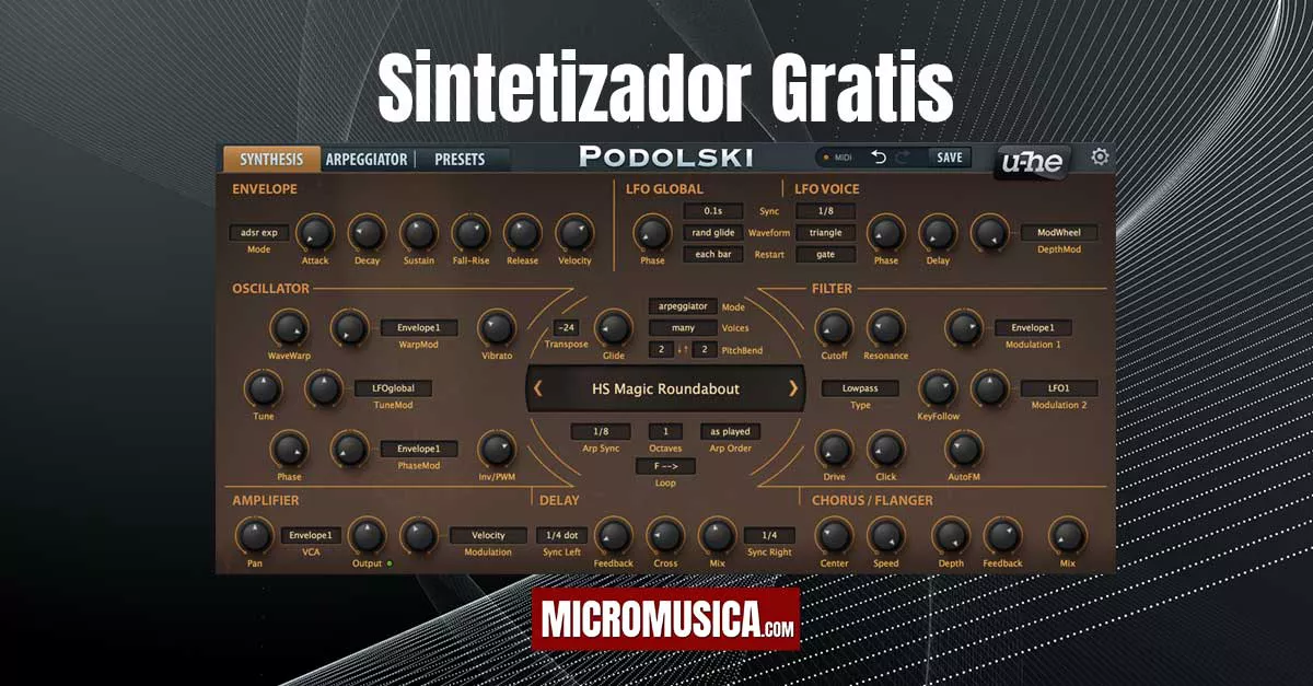 Excelente sintetizador y arpegiador Gratis Podolsky de u-he